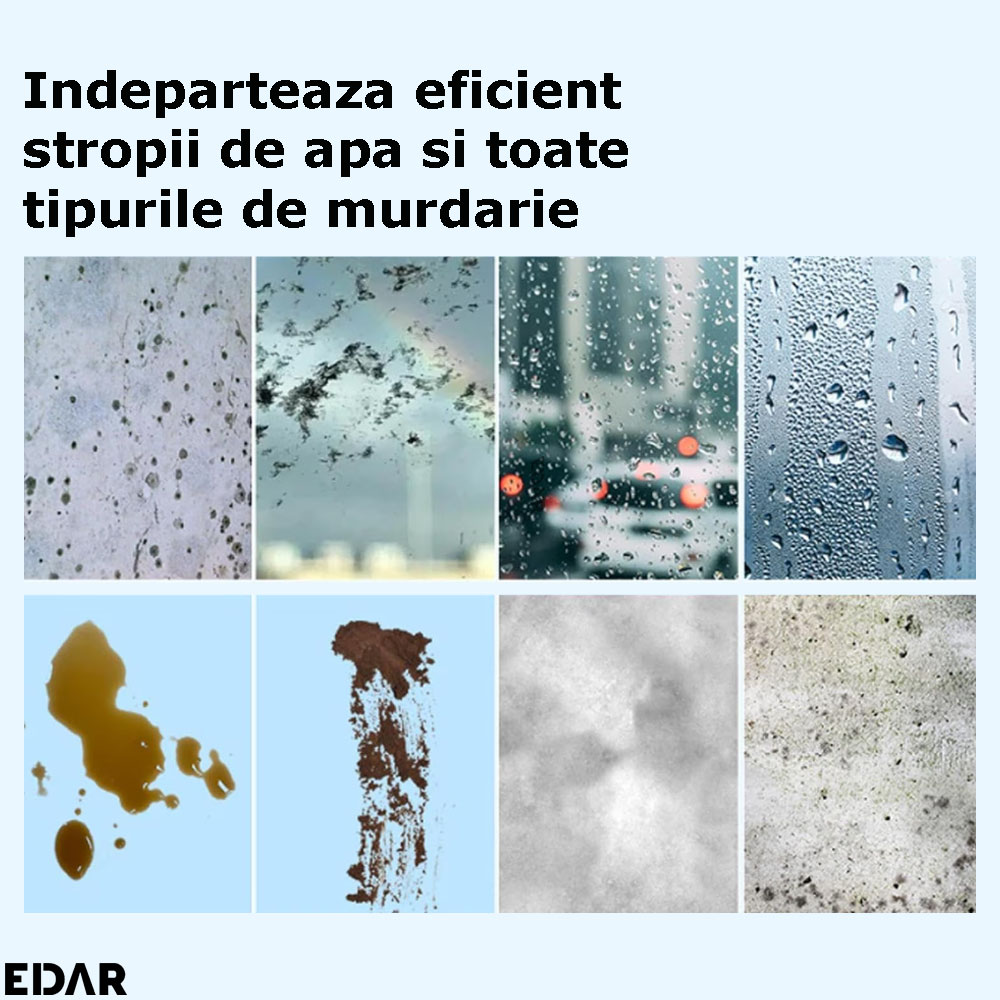 Indepartarea stropilor de apa si a murdariei cu robotul pentru curatarea geamurilor