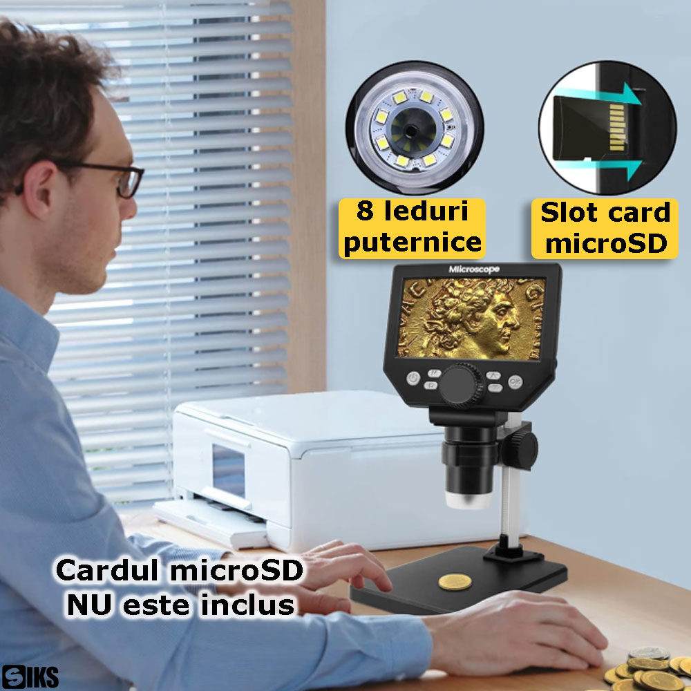 Ledurile puternice si slotul pentru cardul microSD din componenta microscopului