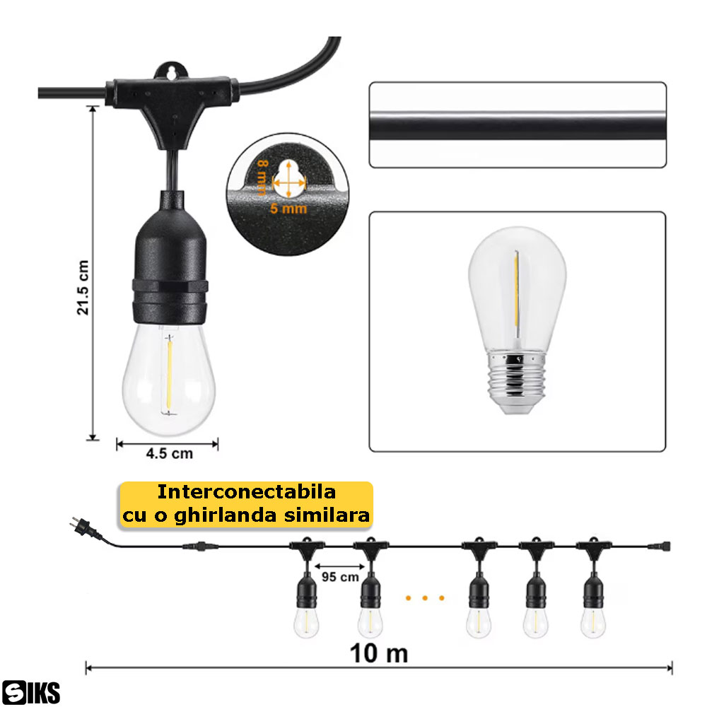 Lungimea si design-ul interconectabil al ghirlandei luminoase SIKS