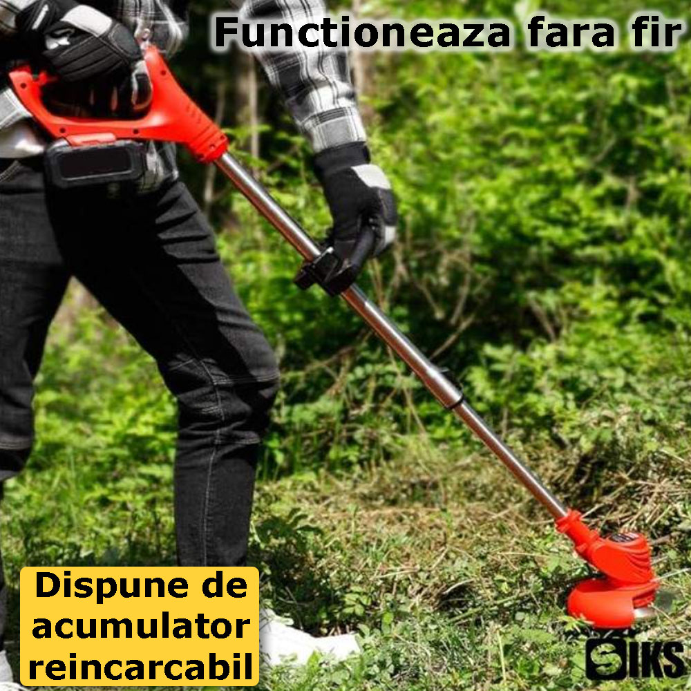 Modul de functionare si alimentare a motocoasei electrice rosii SIKS