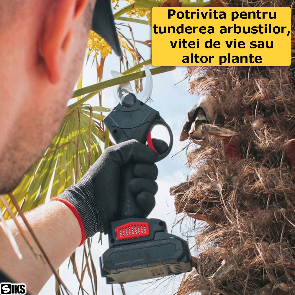 Tunderea plantelor si arbustilor cu foarfeca electrica automata SIKS, negru