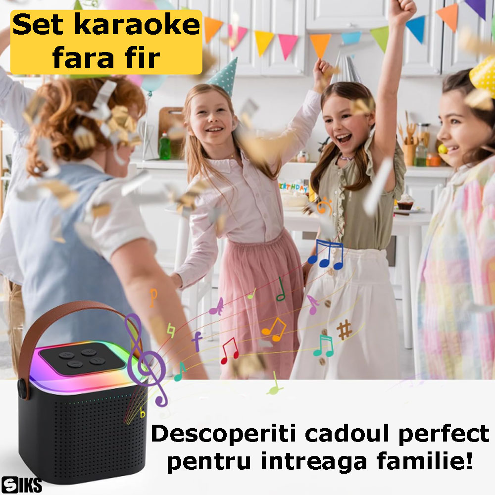 boxa portabila wireless siks cu microfon, neagra, cadoul ideal