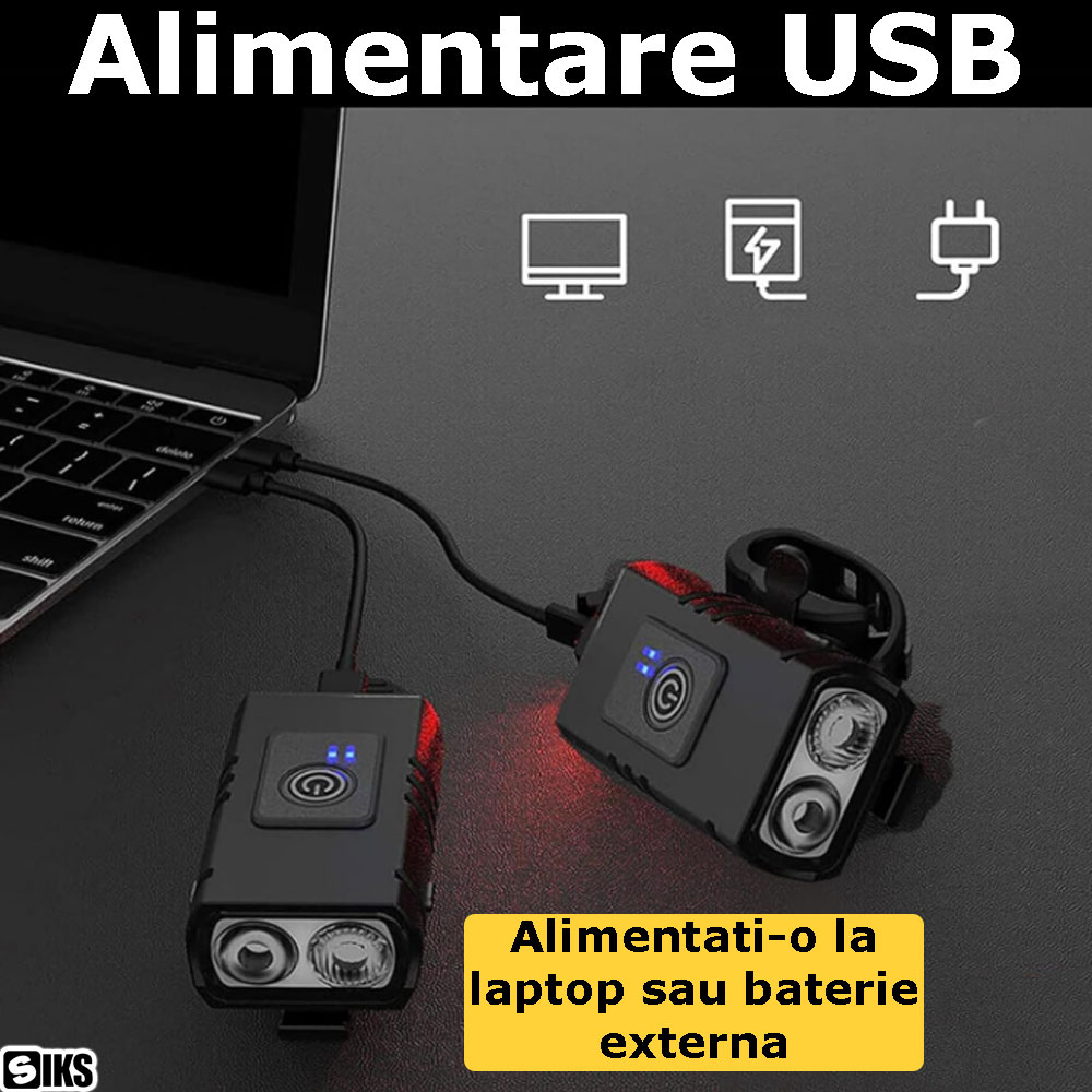 Alimentarea USB a lampii pentru bicicleta SIKS