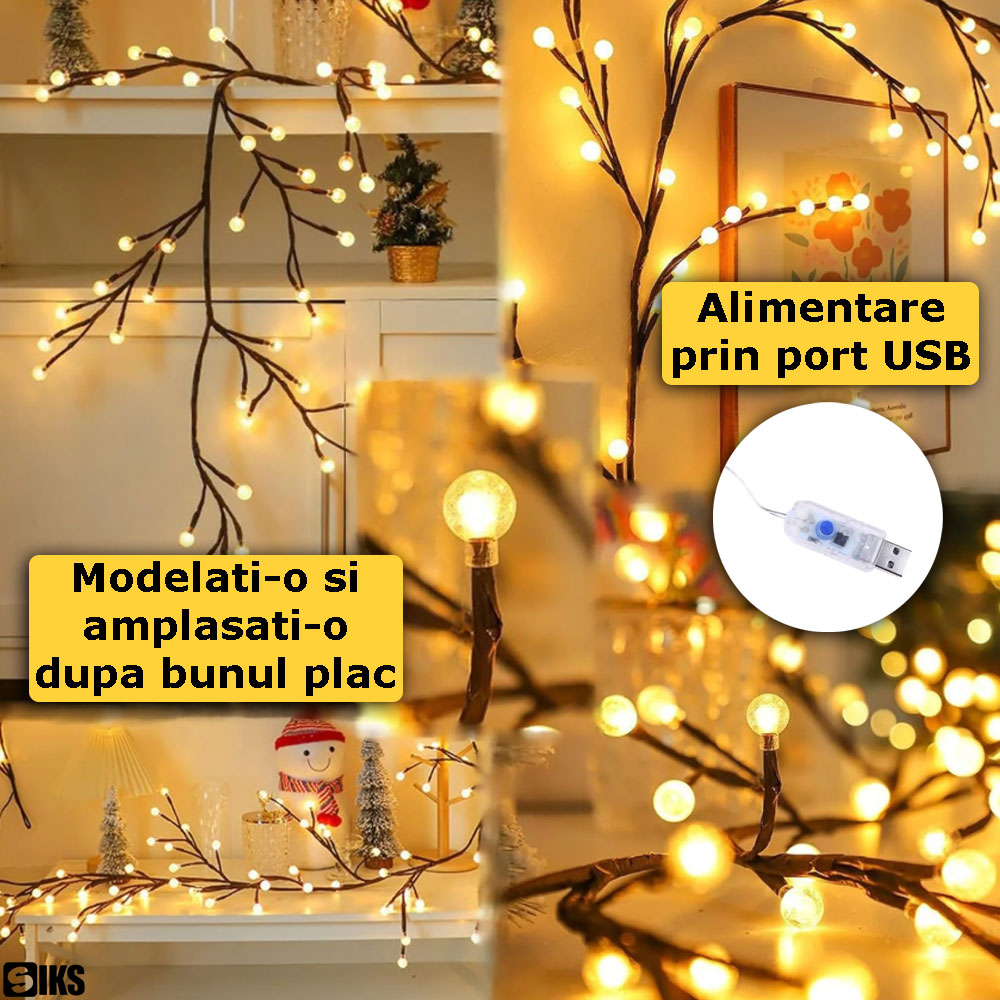 Alimentarea prin USB a ghirlandei luminoase cu globuri si designul sau flexibil