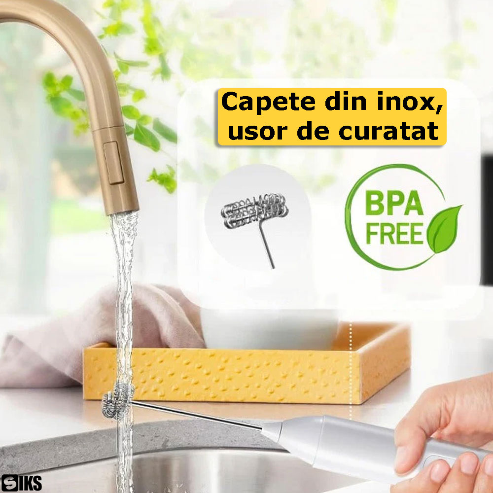 Capetele din inox detasabile din pachetul spumatorului pentru lapte alb