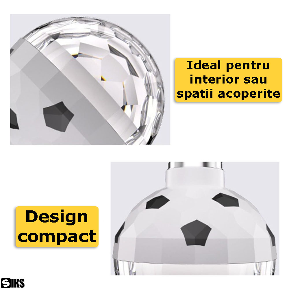 Designul compact si potrivit pentru interior al becului disco