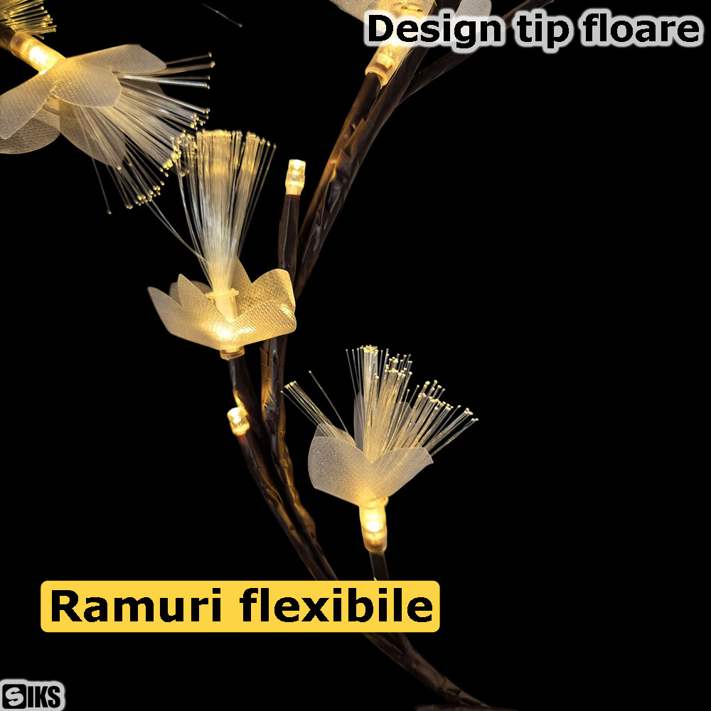 Designul tip floare si ramurile flexibile ale ghirlandei luminoase