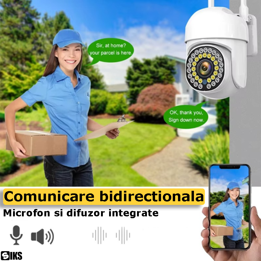 Difuzorul si microfonul integrate in camera de supraveghere SIKS