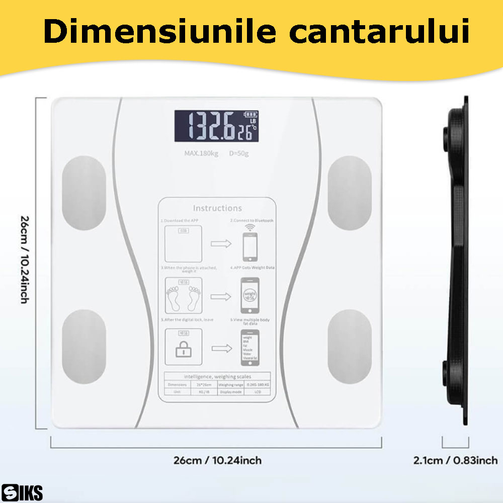Dimensiunile cantarului inteligent corporal SIKS
