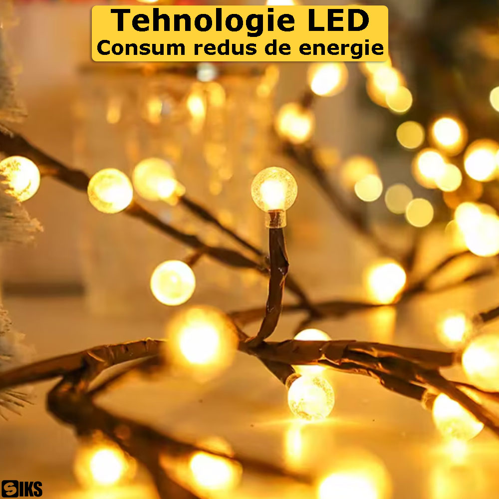Functionarea prin tehnologie LED a ghirlandei luminoase cu globulete