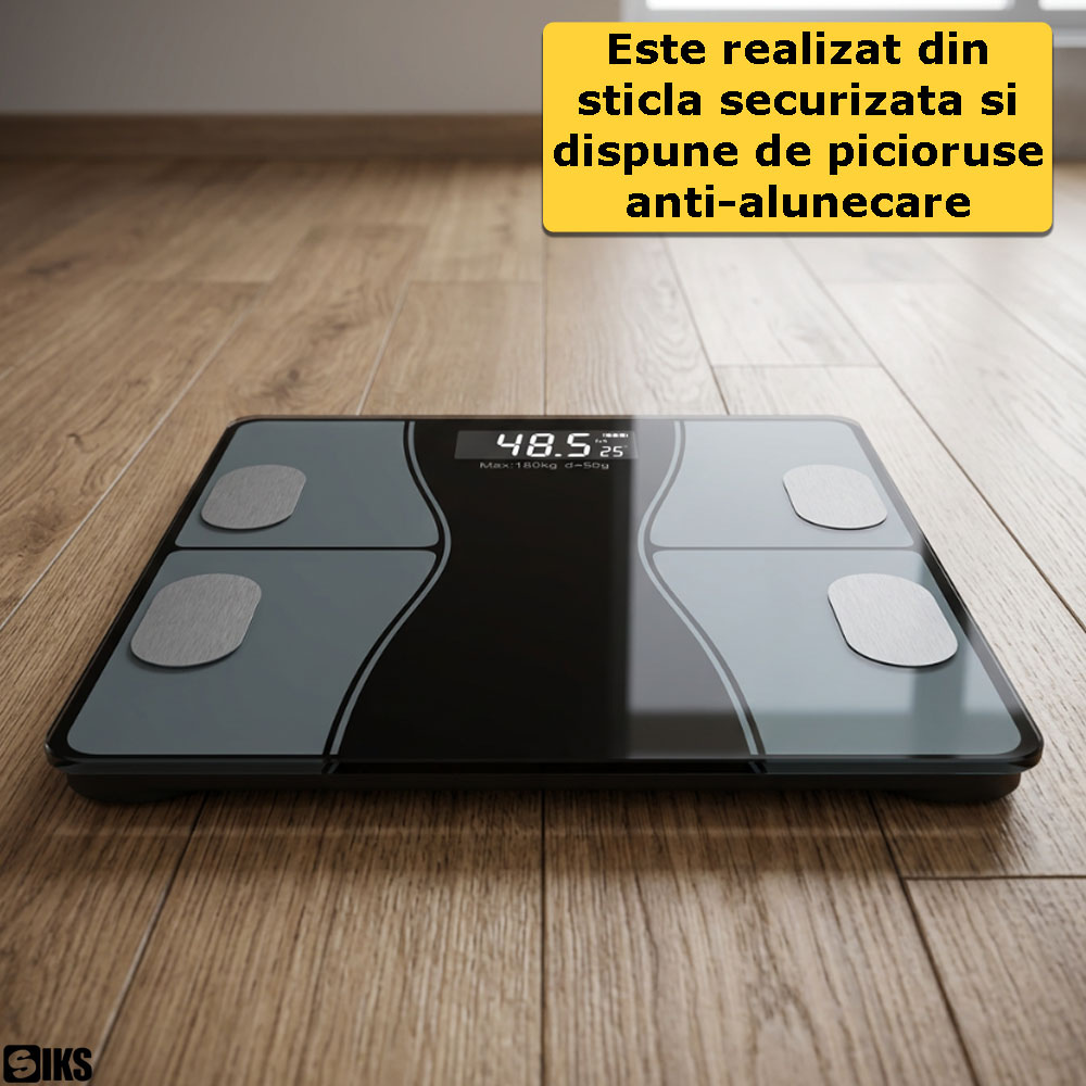 Sticla securizata si piciorusele anti-alunecare din componenta cantarului smart SIKS