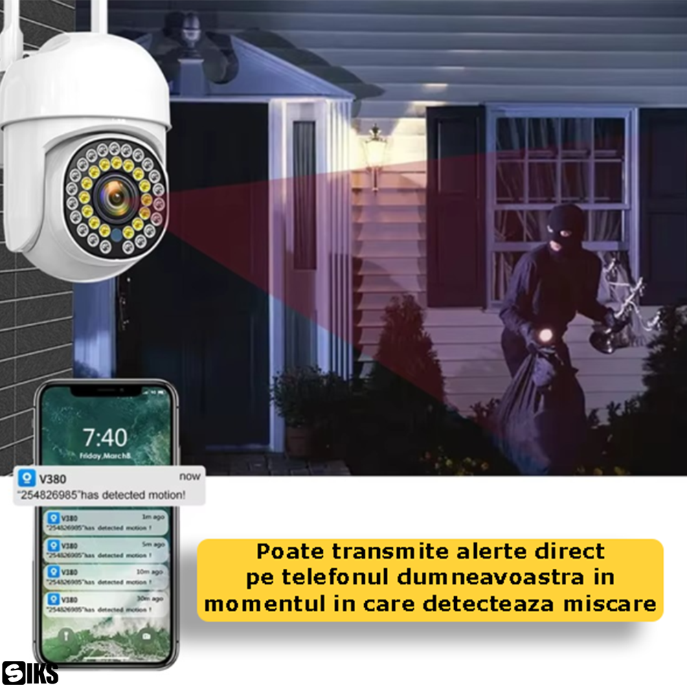 Transmiterea alertelor pe telefon in momentul detectiei miscarii de catre camerea de supraveghere SIKS