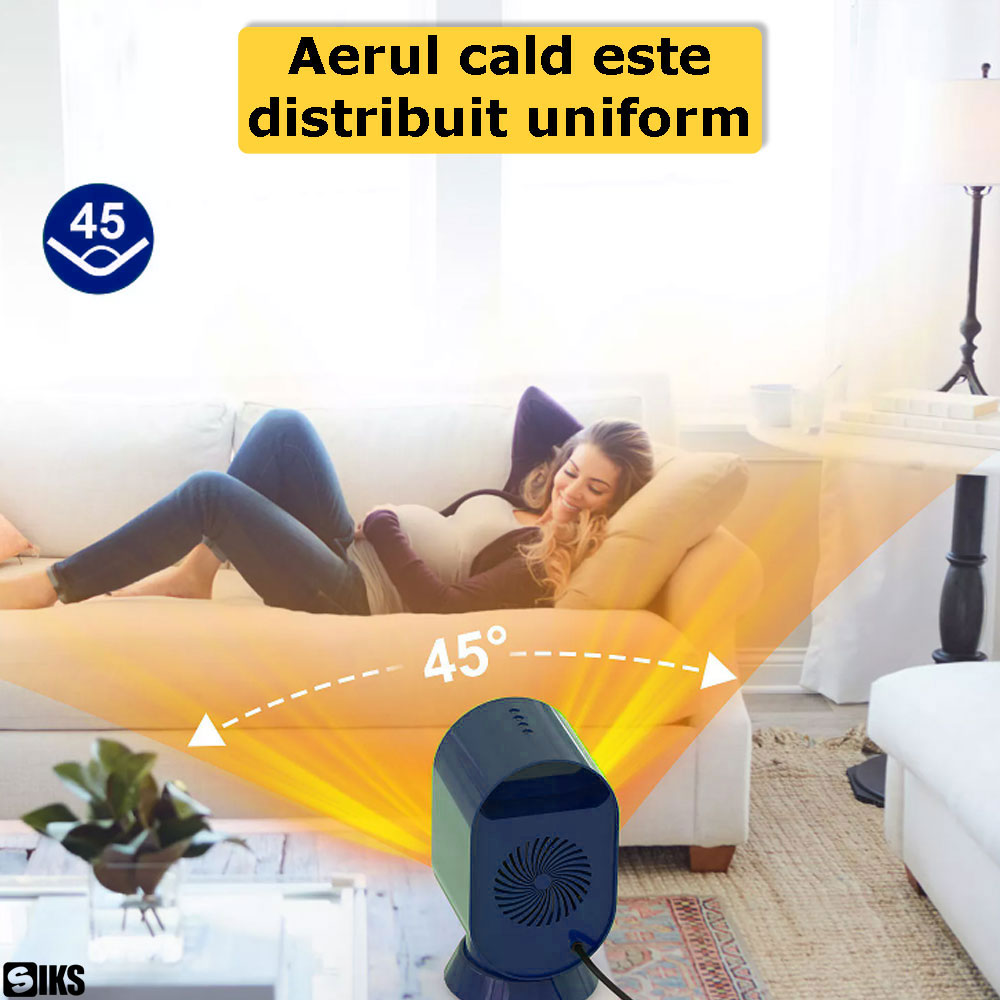 distributia aerului cald in timpul functionarii aerotermei electrice albastre siks