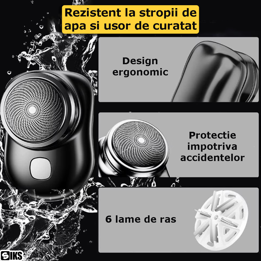 protectia lamelor si designul ergonomic ale mini aparatului de ras electric negru siks