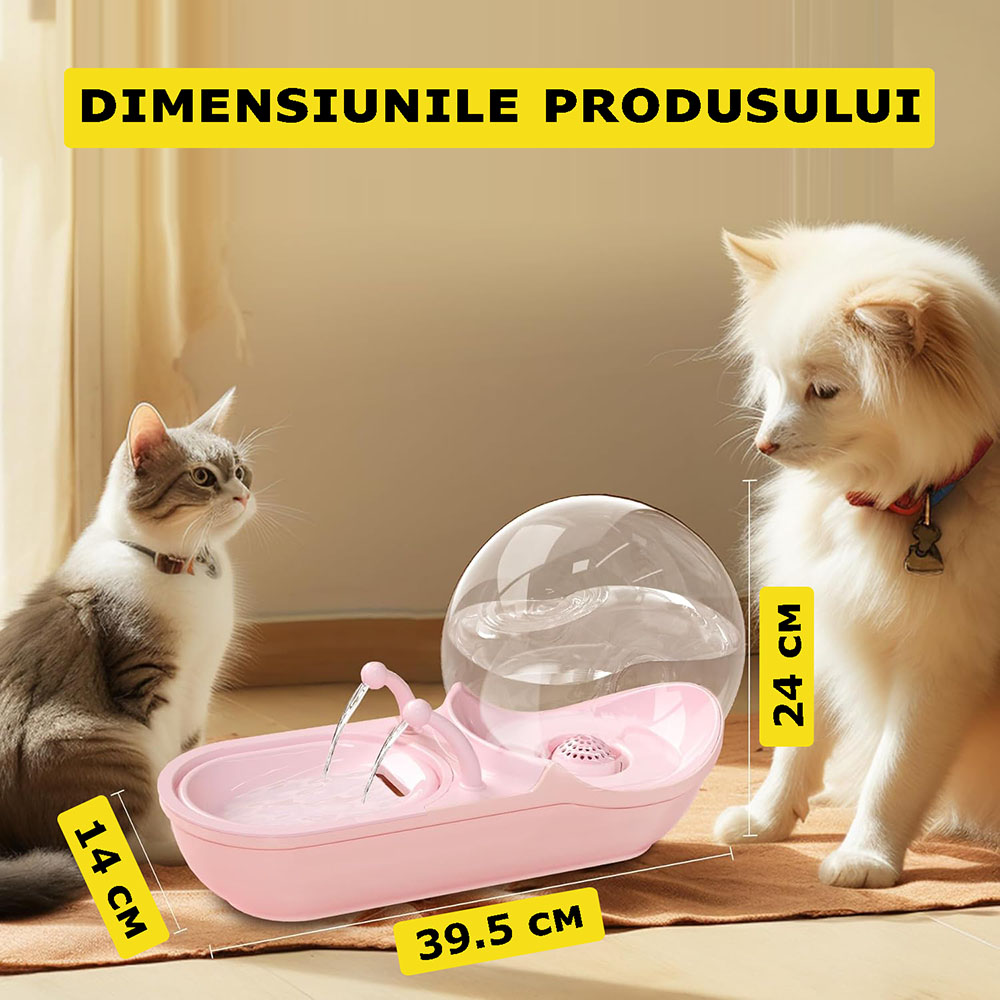 Fantana Automata EDAR pentru Pisici, Ultra-Silentioasa, Forma de Melc, 4L, Alimentare USB, Roz 5.jpg